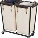 StorageWorks 2 Section Laundry Hamper, 330L Extra Large Beige Rolling Cart
