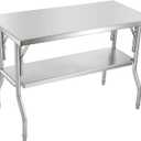 VEVOR Commercial Worktable Workstation 48 x 24 Inch Folding Commercial Prep Table, Heavy-duty Stainless Steel Folding Table with 772 lbs Load, Kitchen Work Table, Silver Stainless Steel Kitchen Island