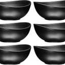 Bruntmor Ceramic Salad, Cereal And Pasta Bowls Set Of 6, Shallow Dinner Bowls That Are Oven, Microwave Oven And Dishwasher Safe, Chip And Scratch Resistant (Matte Black, 28 oz Each)