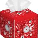 Snowflake Tissue Box Holder Merry Christmas Joy Words Tissue Box Cover Square Leather Tissue Holder Organizer Portable Decorative Facial Paper Case for Home Office Bathroom Vanity Countertop