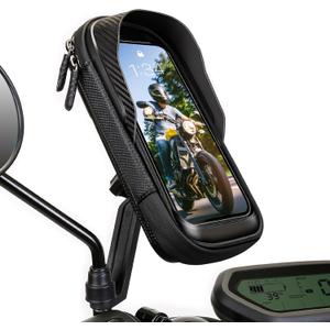 Waterproof Motorcycle Phone Mount 360 Rotation Motorcycle Rearview Mirror Phone Holder Anti-Shake Large Capacity Motorcycle Cell Phone Holder with Sun Visor and TPU Touch Screen (Black)