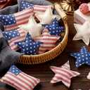 Gemscream 12 Pcs 4th of July Vintage Fabric Hanging Ornaments Patriotic Stuffed Star 250th Anniversary Red Blue White Star American Flag Memorial Day Decorations Independence Day Bowl Filler DIY Craft