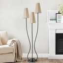 ZenGlimmer Artistic Vintage Floor Lamp, 3-Light Standing Lamps with Sculptural Curved Iron Base & Octagonal Linen Shades, Statement Lighting for Living Room, Bedroom, Studio