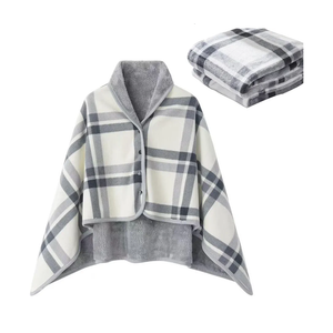 Fleece Wearable Blanket 55 x 39 Shoulder Wrap Blanket for Sofa, Couch (Grey-White)