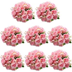 Geosar 8 Bundles Artificial Peonies Flowers Fake Silk Peony Bouquet Faux Peonies Flowers Bulk for Decoration Vase Floral Arrangements Wedding Party Table (Pink)