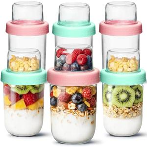 ComSaf Overnight Oats Containers with Lids (16oz+4oz, 6Pcs), Dual-Layer Chia Pudding Jars with Dry and Wet Separation, Yogurt Parfait Cups for Oatmeal Cereal Nut Fruit, Meal Prep Glass Jars for Salad