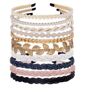 LYroo Pearl Headbands Beaded Headband Metal Head Bands No Slip Hair Accessories for Women Girls,10 Pack (Mix color-3)
