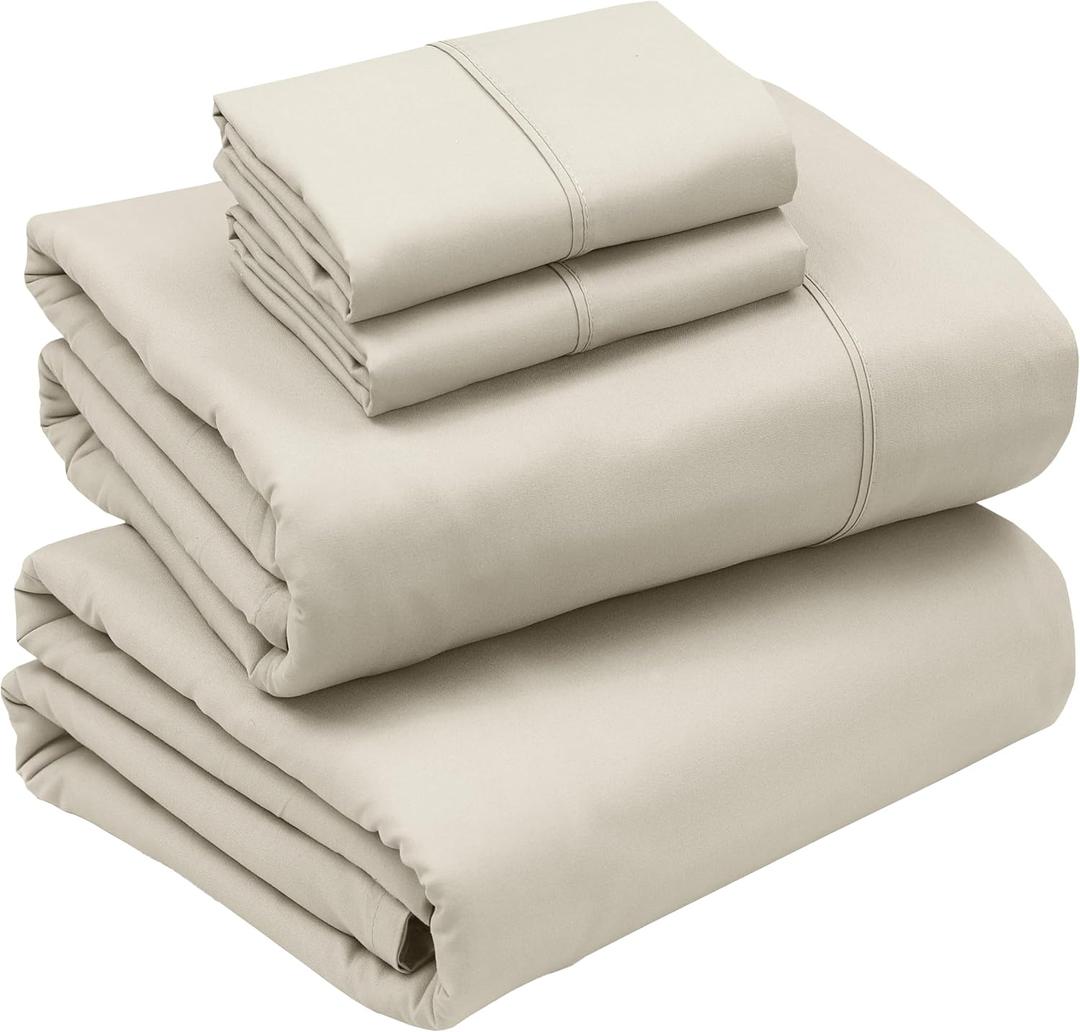 RUVANTI Queen Sheets Set, Brushed Microfiber Sheets 4 Pieces (1 Fitted Sheet, 1 Flat Sheet, 2 Pillowcases), with 15-inch Deep Pockets, Lightweight & Compfy Premium Hotel Bedding, Luxe Cream