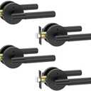 Amerdeco 4 Pack Matte Black Door Handles Interior,Knurled Privacy Door Handles with Lock,Heavy Duty Black Door Lever for Bedroom or Bathroom,Reversible Keyless for Left Right Handed Doors AM0033