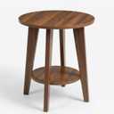 Small Round Side Table-17.7" Cute End Table with 2-Tier Storage | Waterproof Low Nightstand for Kids Room,Nursery,Small Spaces,Plant Stand&Bean Bag(Walnut)