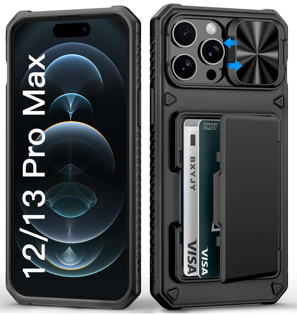 BXYJY for iPhone 16 Pro Case with Card Holder (4-5 Cards), Camera Cover Stand, Military Grade Protection, Shockproof Heavy Duty Rugged Silicone Men Women Wallet Phone Case for iPhone 16 Pro, Blue