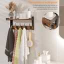 Wall Hooks with Shelf, Wood Coat Rack with Shelf Wall-Mounted, Entryway Hanging Shelves with 5 Metal Hooks for Clothes Hats Towel Purse Robes, Bathroom Mudroom Bedroom, Rustic Brown