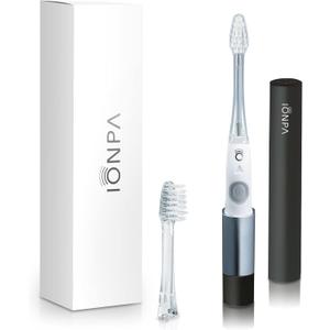 IONIC KISS IONPA DM Black Compact Ionic Power Electric Toothbrush with Travel Cap, Brushing Timer, 2 Modes, 2 Soft Extended Filament Brush Heads Made in Japan, KISS You, Outdoor DM-011BK