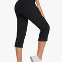 Yoga Capri Pants for Women with Pockets Essential High Workout Running Leggings 4 Way Stretch Pants, Large, Black