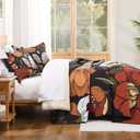 Andency Floral Boho California King Quilt Bedding Set Black, 3 Pieces Farmhouse Flower Botanical Summer Oversized King Bedspreads, Soft Reversible Lightweight Polyester Coverlet Set, 104"x112"