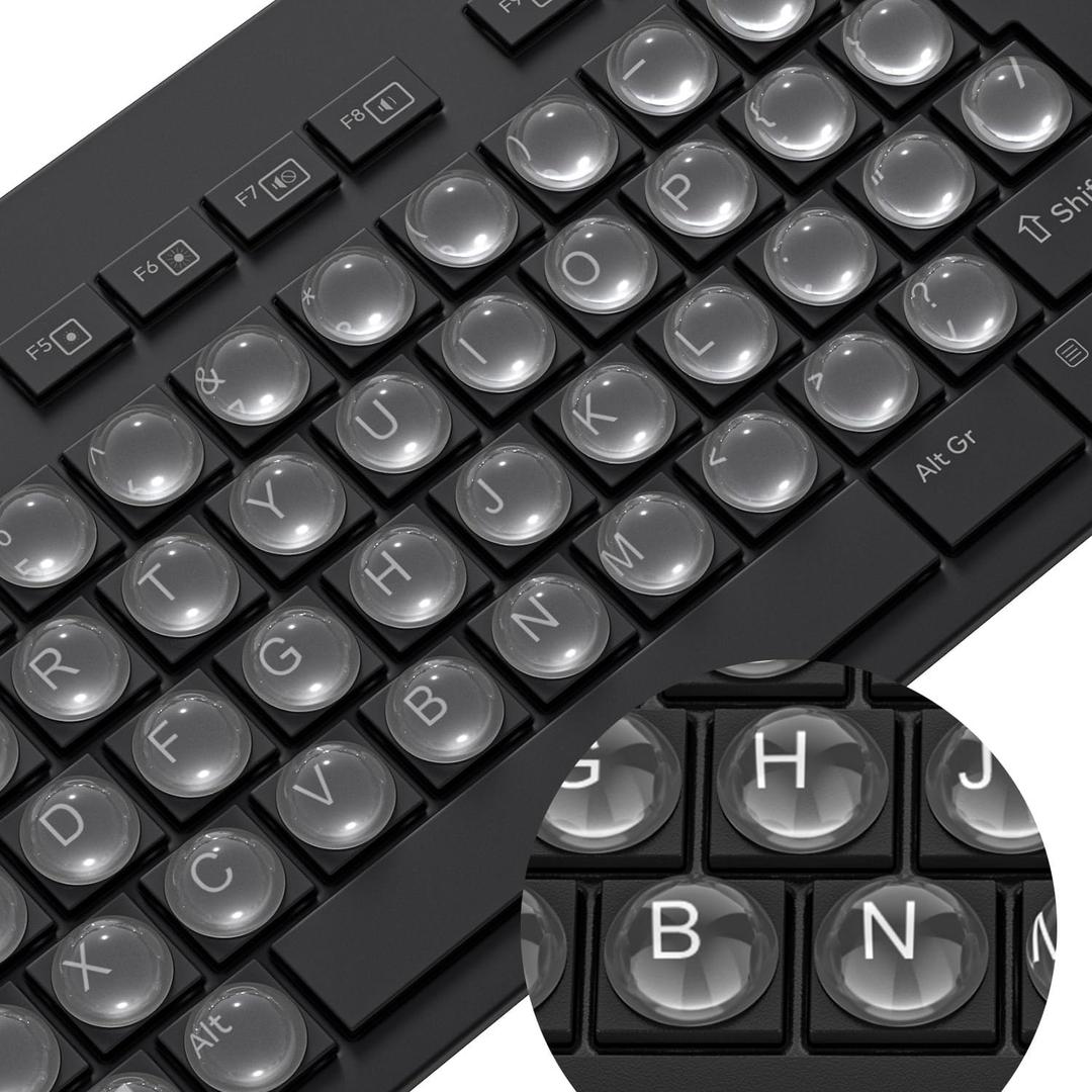 CaseBuy Glass Keyboard Cover for Long Nails, Ultra Clear Raised Keyboard Stickers with Transparent Adhesive, Reusable Nail Art Typing Glass Sticker for Laptop, PC, Desktop(60 Pack)