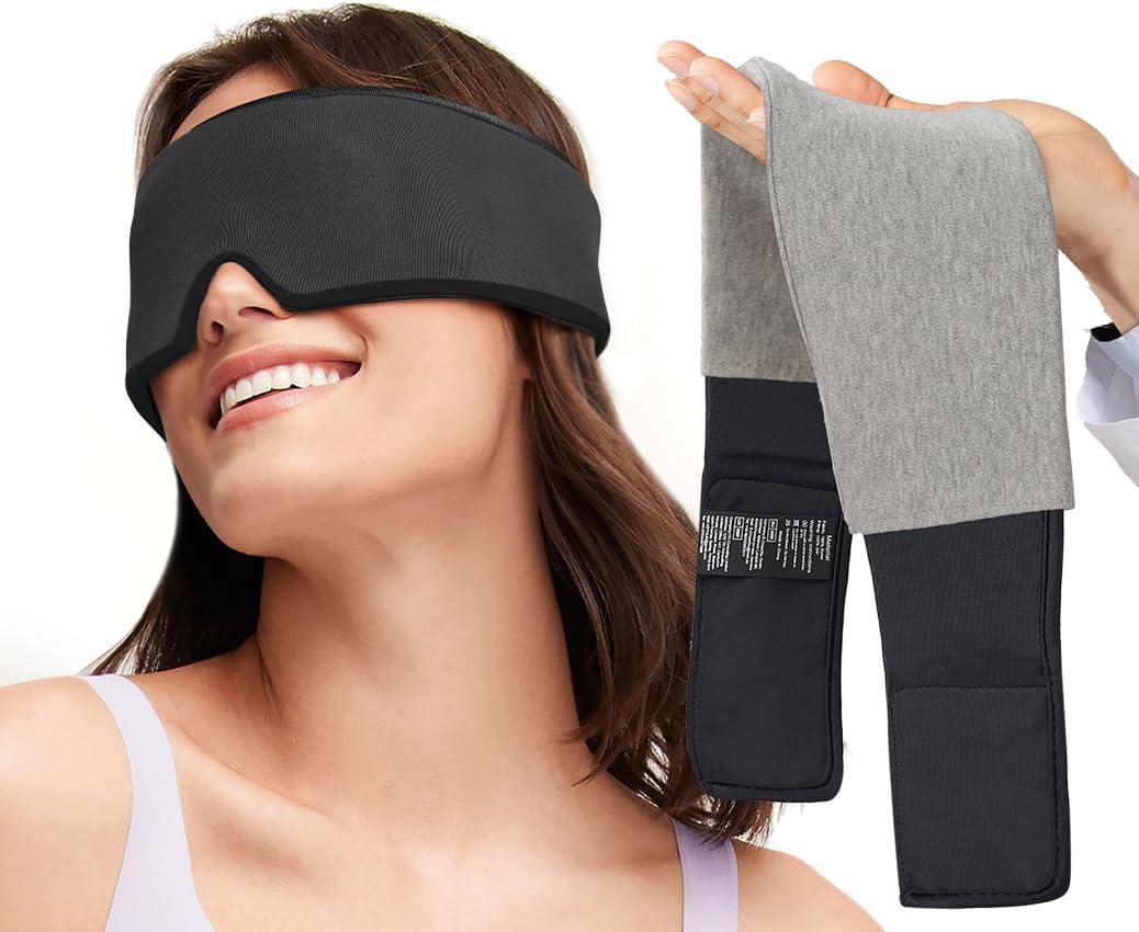 Umisleep Cooling Sleep Mask with Washable Cover, Reusable Eye Mask for Cold Compress Therapy, Soft Ice Pack, Gel Eye Cover for Puffy & Dry Eyes, Headache, Migraine Relief, Stye Eye Treatment, Black 