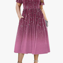 IN'VOLAND Women Plus Size Short Sleeve Dress Loose Summer Casual A-Line Flowy Midi Dresses with Pockets, 1x