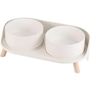 Elevated Ceramic Dog Bowl Set - Double Dog Feeding Bowls with Stand Splash Proof - Raised Dishes for Food and Water - Ideal for Small to Medium Dogs - 2 x 850 ml - 28.74 oz (Small/Medium Dog Bowls, White)