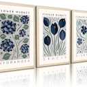 3pcs Framed Canvas Print Blue Floral Botanical Wall Art Vintage Hydrangea Crocus Dianthus Flower Poster Floral Gallery Picture For Bedroom Living Room Decor 16x24 Inches Ready To Hang