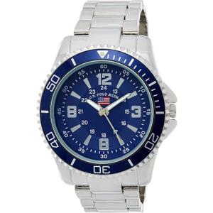 MEN'S SILVERTONE BRACELET WATCH WITH BLUE DIAL