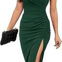 Missufe Women's Sleeveless V Neck Wrap Ruched Bodycon Party Cocktail Sheath Slit Midi Dress S