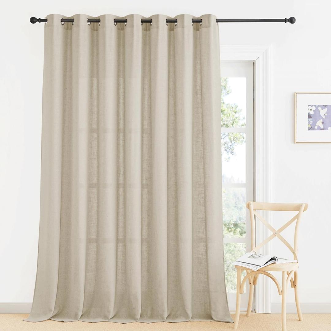 RYB HOME Linen Sheer Curtain - Large Backdrop Curtain Extra Wide Panel for Living Room Girls Bedroom Foyer Doorway Dining Sliding Glass Door, Warm Beige, W 100 X L 95 Long, Set of 1