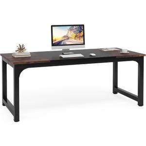 Tribesigns Modern Computer Desk, 70.8 x 31.5 inch Large Office Desk Computer Table Study Writing Desk Workstation for Home Office, Black Metal Frame