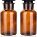 Lab Glass Reagent Bottle,Wide Mouth Glass Storage Bottle with Ground Stopper,Decorative Bottles/Vase (Amber, 2 * 250ML)