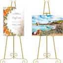 2 Pack Metal Round Tube Scroll Display Easel, Vintage Gold Decorative Large Adjustable Floor Standing Easel with Chain Support, Perfect for Showcasing Pictures, Artwork, Picture Frame Wedding Sign Etc