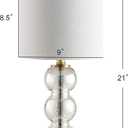 JONATHAN Y 21" Mercury Glass/Brass Gold Glass Table Lamp for Bedroom and Living Room, White Linen Shade, Modern Stacked Sphere Bedside Lamp, LED Bulb Included (JYL1021C)