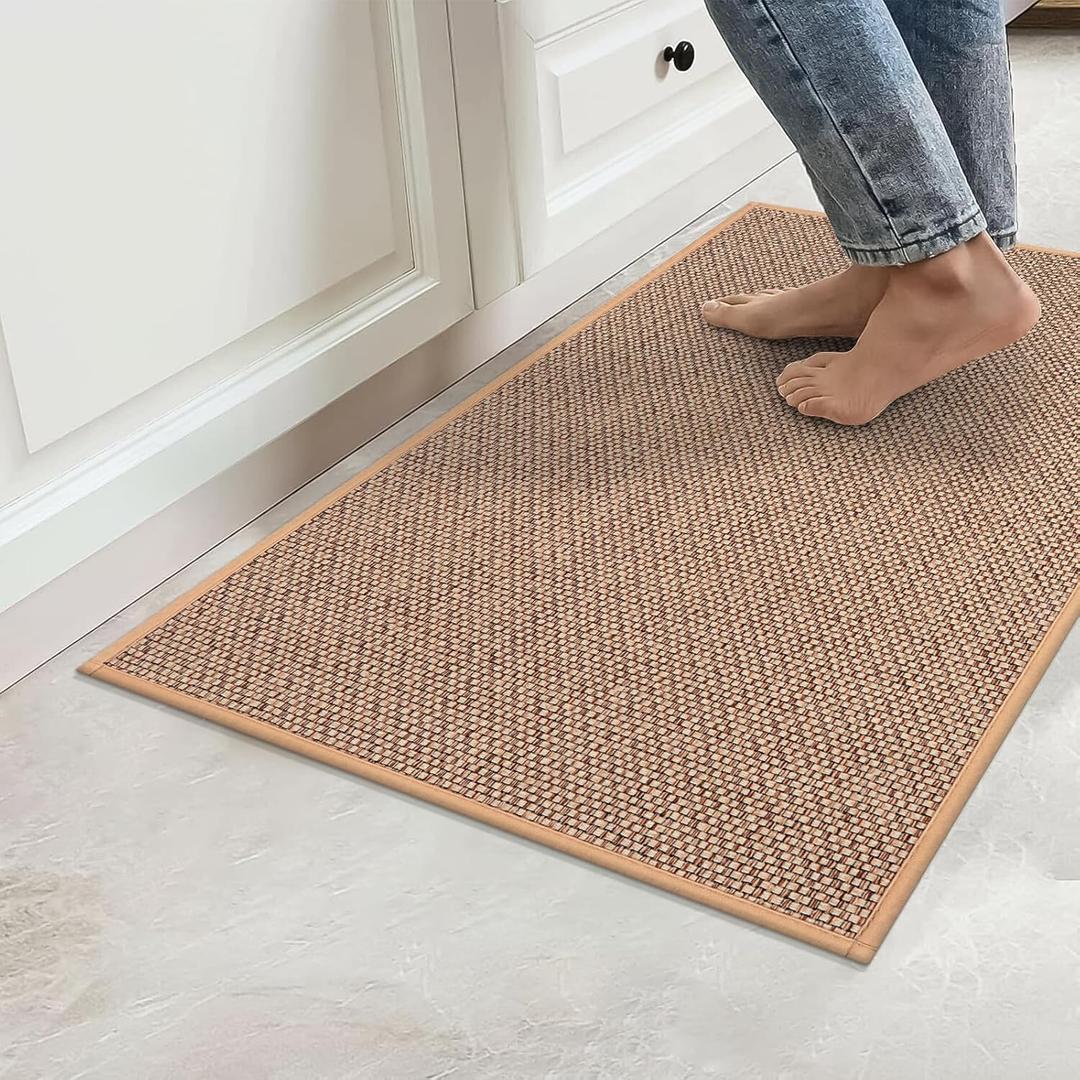 KIMODE Kitchen Mats 20"x32",Non-Slip Washable Farmhouse Kitchen Rugs,Absorbent Natural Kitchen Mats for Floor Front of Sink,Beige Standing Mats for Bathroom/Laundry Room (1'8" x 2'8" (Rectangular))