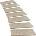 PURE ERA Bullnose Carpet Stair Treads Tape Free Non-Slip Indoor Stair Protectors Pet Friendly Stair Treads for Wooden Steps 9.5" x 30"(14 Pieces,Cream Gray Mini-Diamond Trellis)