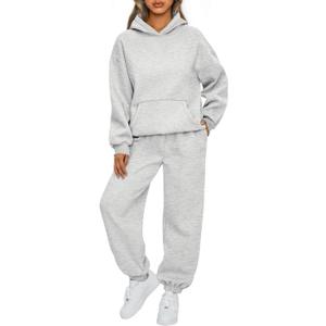 AUTOMET Womens 2 Piece Outfits Lounge Hoodie Sweatsuit Sets Oversized Sweatshirt Baggy Fall Fashion Sweatpants with Pockets (Gray, XL)