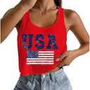 4th of July Crop Tops for Women Funny American Flag Shirts Tank Tops Outfits (Large, White 8)