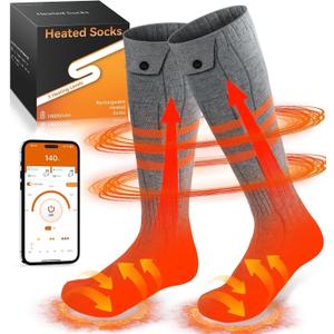 Heated Socks, APP Control Electric Heated Socks for Men Women, Rechargeable Battery Powered Warm Socks, Washable Thermal Socks Foot Warmer for Winter Hunting Skiing Hiking Camping (Fit Women 9-14 / Men 10-15 (Shoe Size), Gray)