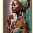 DRLWGTY Framed Elegant Black Woman Wall Art Modern Portrait Painting with Hand-Applied Gemstone Details, Large Canvas Artwork for Bedroom Living Room,Ready to Hang, 36"L x 24"W