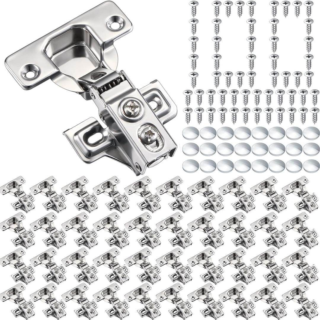 100 Pack Soft Closing Cabinet Hinges for Kitchen 1/2 Inch Partial Overlay Kitchen Cabinet Door Hinges 105 Degree Concealed with Mounting Screws for Frameless Face Frame Door