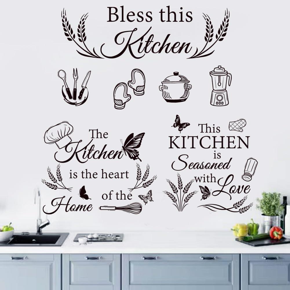 3 Set Kitchen Wall Decals Vinyl Wall Sticker Peel and Sticker Wall Decor for Dining Room Kitchen Home Restaurant