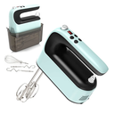 9-Speed Digital Hand Mixer Electric, 400W Powerful DC Motor, Hand Mixer Electric Handheld with Snap-On Storage Case, 5 Stainless Steel Accessories, Beaters, Dough Hooks, Whisk(Ice Blue/Black)