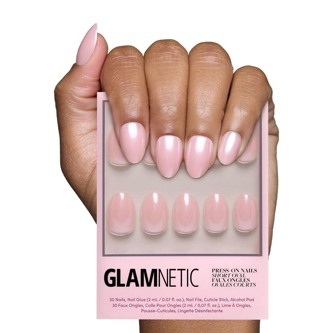 Glamnetic Press On Nails - Pinch Me | Short Oval Fake Nails, Blush Pink with a Glossy, Glazed Finish, Salon Quality | 15 Sizes - 30 Nail Kit with Glue