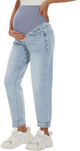 Peauty Maternity Jeans Over Belly Support Boyfriend Jeans Comfortable Stretch with Pockets Pregnancy-Pants, 8