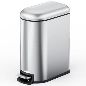 CEROELDA Small Bathroom Trash Can with Lid Soft Close, 5L/1.3 Gallon Stainless Steel Slim Garbage Can, Metal Waste Basket with Step Pedal, for Office, Bedroom, Toilet, Dorm Room (Silver, 1.3 Gallon)