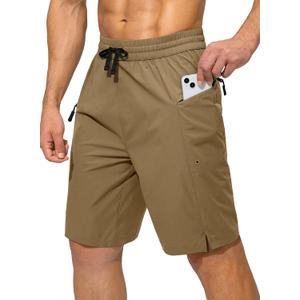 Men's Swim Trunks Quick Dry Board Shorts with Zipper Pockets Beach Shorts Bathing Suits for Men - No Mesh Liner (Large, Dark Khaki)