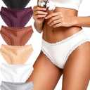 READY TO LOVE Cotton Underwear for Women Sexy Seamless Lace Bikini Panties Soft Breathable Brief Lingerie Multicolor 6 Pack (Beige, M)