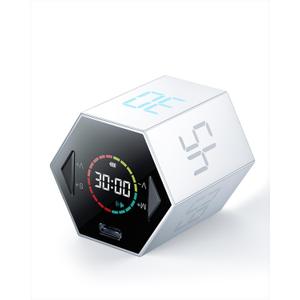Ticktime Pomodoro Timer, Productivity Timer Cube, 5/15/25/30/45/60 Min Presets, Custom Countdown & Stopwatch 1s99m59s, Sound/Vibration/Silent, Magnetic, Rechargeable, for ADHD Study Work, Silver