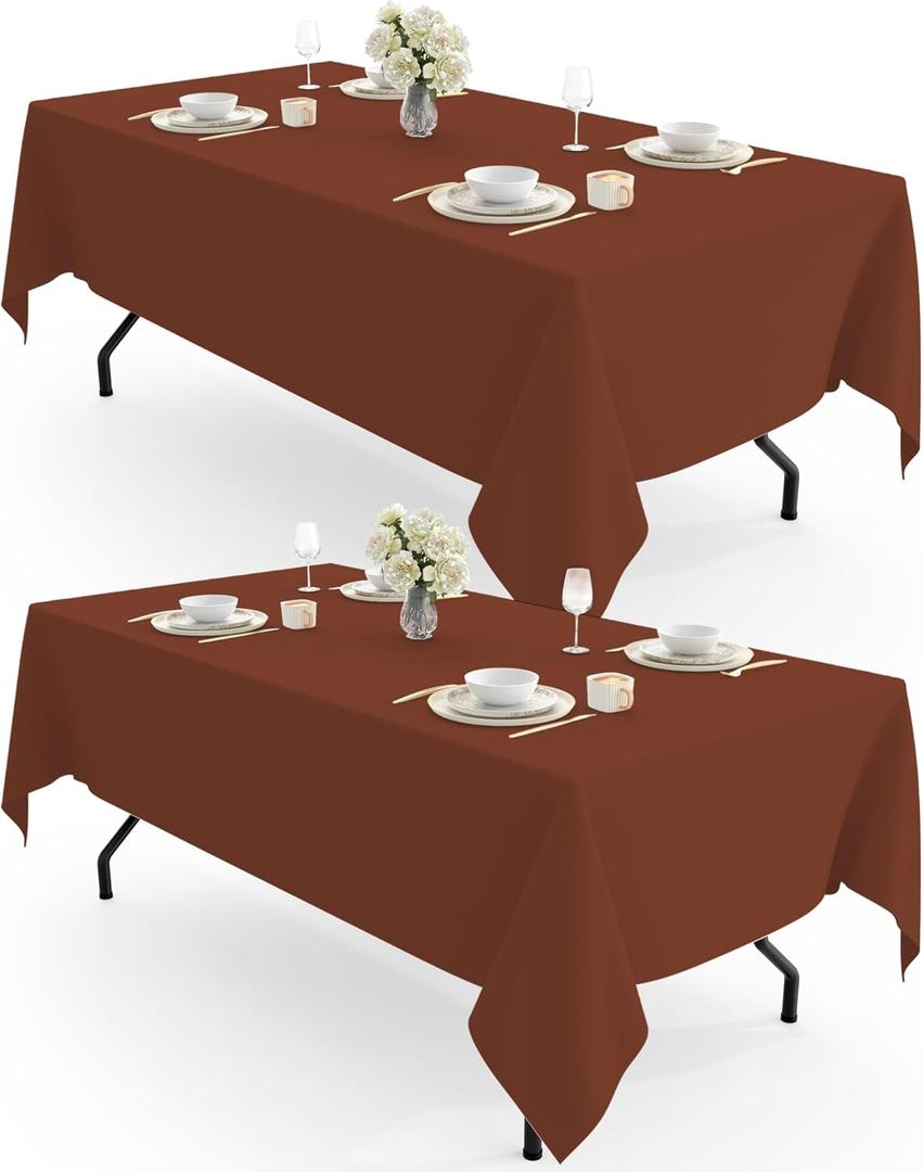 Pureegg Rectangle Table Cloth 60" x 102"  Durable Polyester Tablecloth Offers Reusable & Washable Protection, Ideal for Outdoor Party, Picnic, Wedding, Banquet and Birthday, 2 Pack, Rust