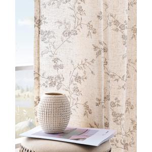 jinchan Linen Floral Curtains for Living Room 84 Inch Length Taupe Printed Curtains Back Tab French Country Farmhouse Flower Patterned Drapes Bedroom Window Curtain Set 2 Panels