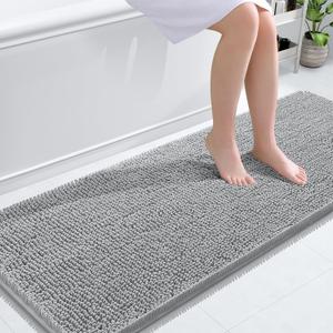 OLANLY Bathroom Rugs 59x24, Extra Soft Absorbent Chenille Bath Rugs, Rubber Backing Quick Dry, Machine Washable Bath Mats for Bathroom Floor, Tub and Shower, Home Decor Accessories, Light Grey