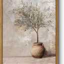 ARPEOTCY Vintage Framed Botanical Wall Art, Bedroom Bathroom Rustic Farmhouse Art Decor, Olive Tree in Vessel Canvas Print Retro Paintings, Home Neutral Antique Decor, 8x10 Inch